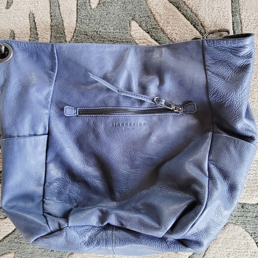 Large blue leather bag